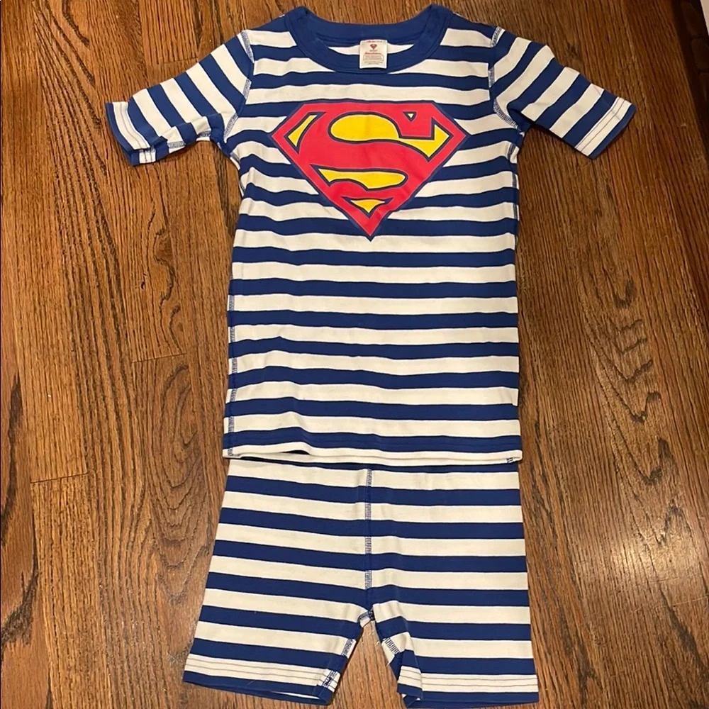 Hanna Andersson Superman Striped boys short sleeve shorts Pajama Set sz 8 or 130 - Picture 1 of 3